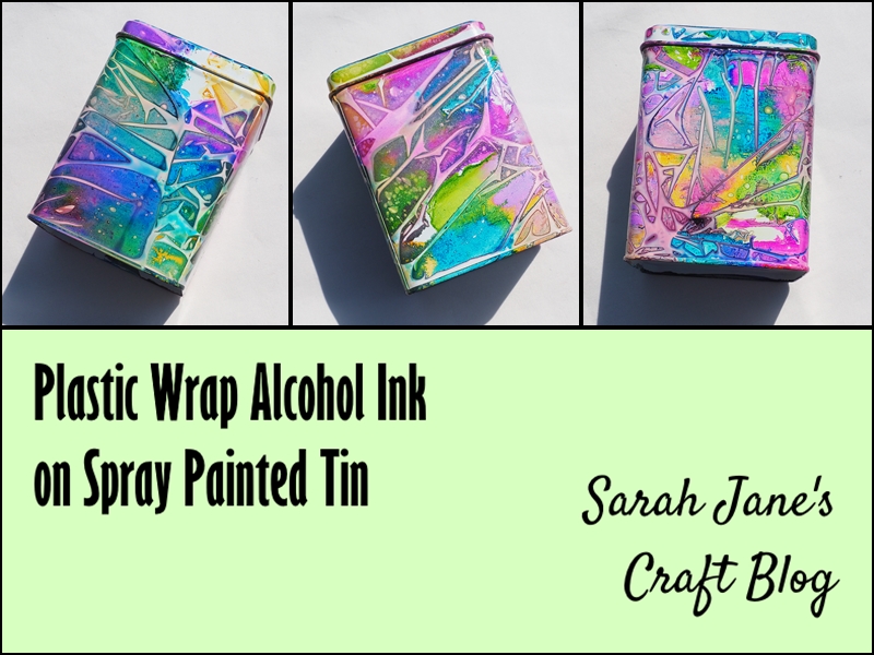 Plastic Wrap Alcohol ink on Spray Painted Tin