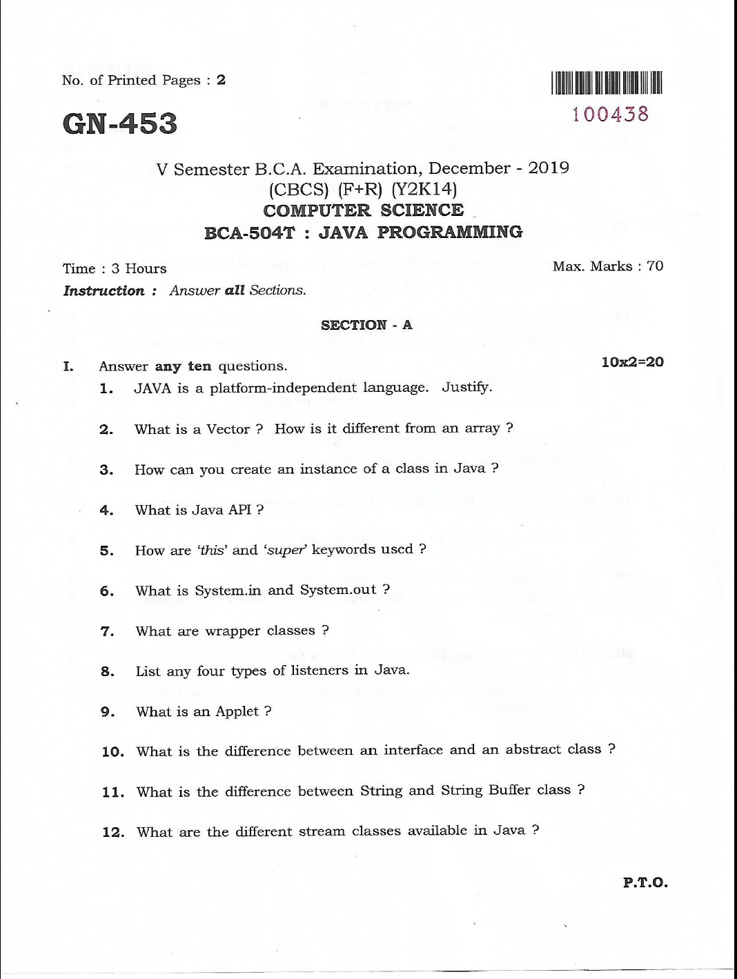 Bangalore University b.c.a. Computer Science Bca-504t : Java ...