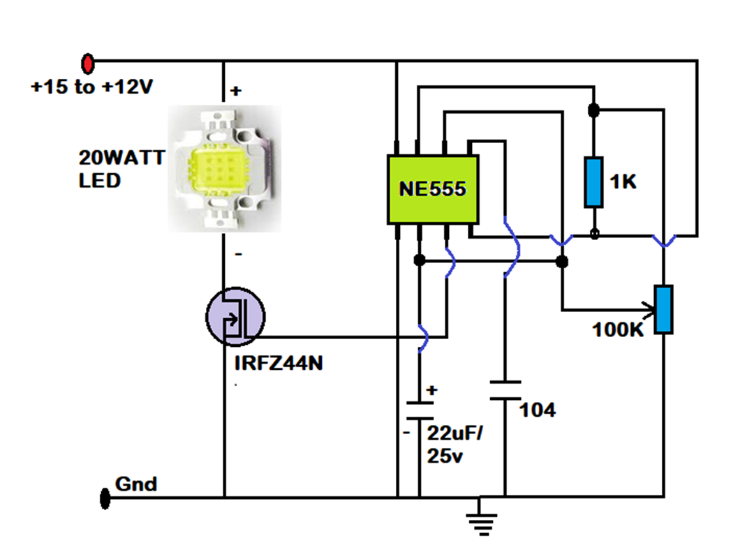 High Power LED Flasher circuit diagram | 10 WATT LED FLASHER | 20 WATT