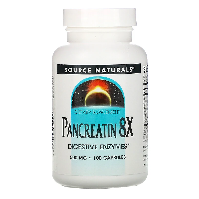 Source Naturals, Панкреатин 8Х, 500 мг, 100 капсул