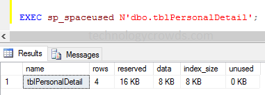 check sql space used