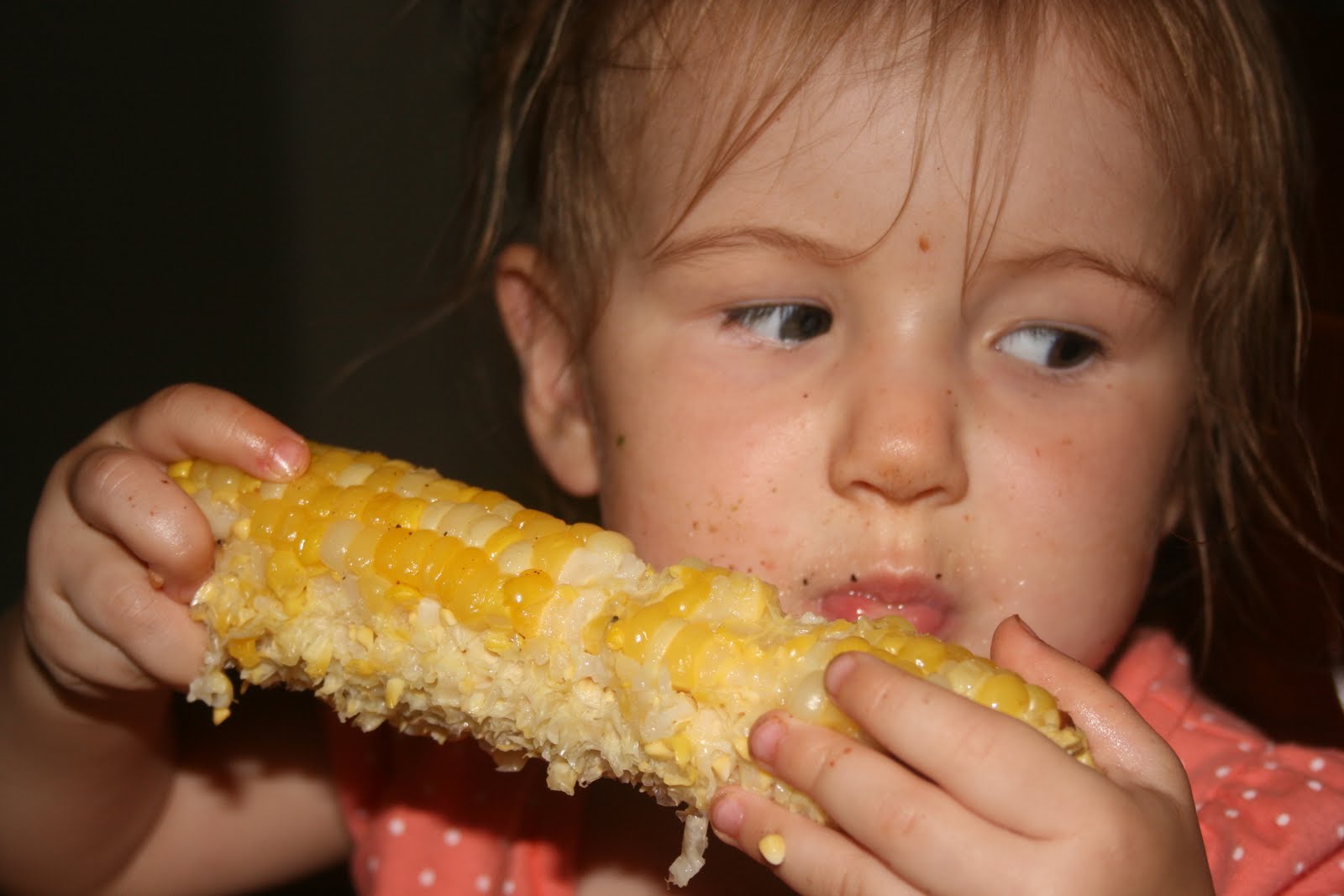 SweetPotatoClaire corn on the cob and crayons, her latest discoveries