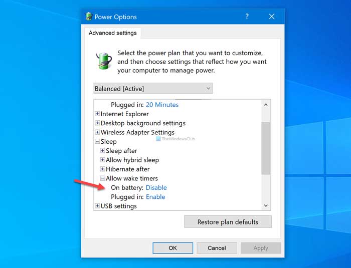 Windows 10에서 깨우기 타이머 허용을 활성화 또는 비활성화하는 방법