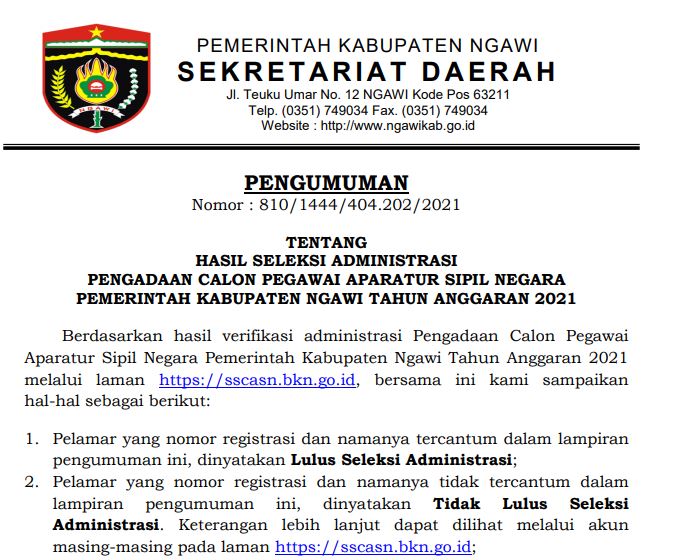 Pengumuman administrasi pppk guru 2021