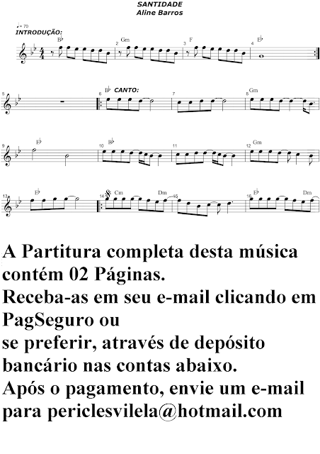 Partituras Musicais: Santidade - Aline Barros - Teclado