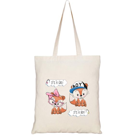 TÚI VẢI TOTE CANVAS IN HÌNH BABY SHOWER GREETING CARD FOXES HT521 – HTFASHION