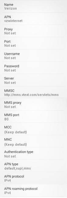Verizon Wireless 4G APN and MMS settings for Android Verizon Wireless 4G APN and MMS settings for Android