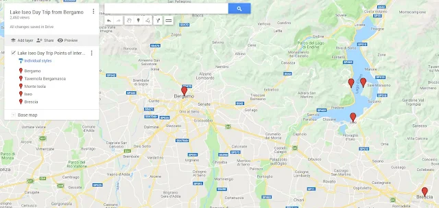 Map of a Bergamo to Lake Iseo Day Trip