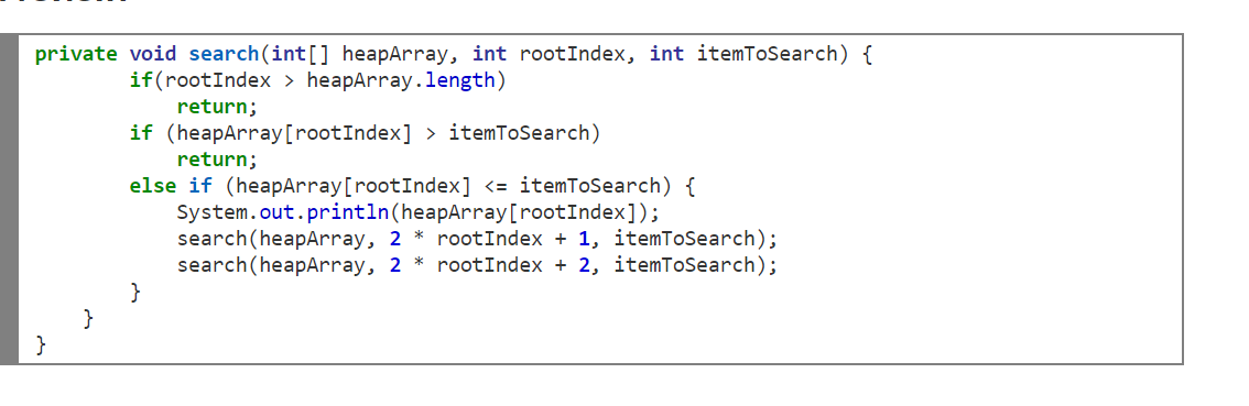 Heap search algorithm with java code