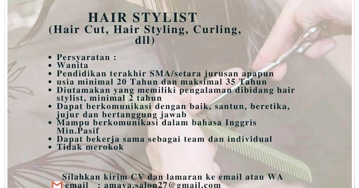 Loker Bandung Hair Stylist Amaya Beauty & Wellness Salon Loker