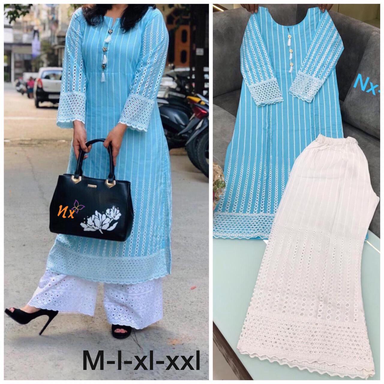 Ahana Mul Mul Soft Cotton Kurti With Dupatta & Palazzo – The Chikan Store