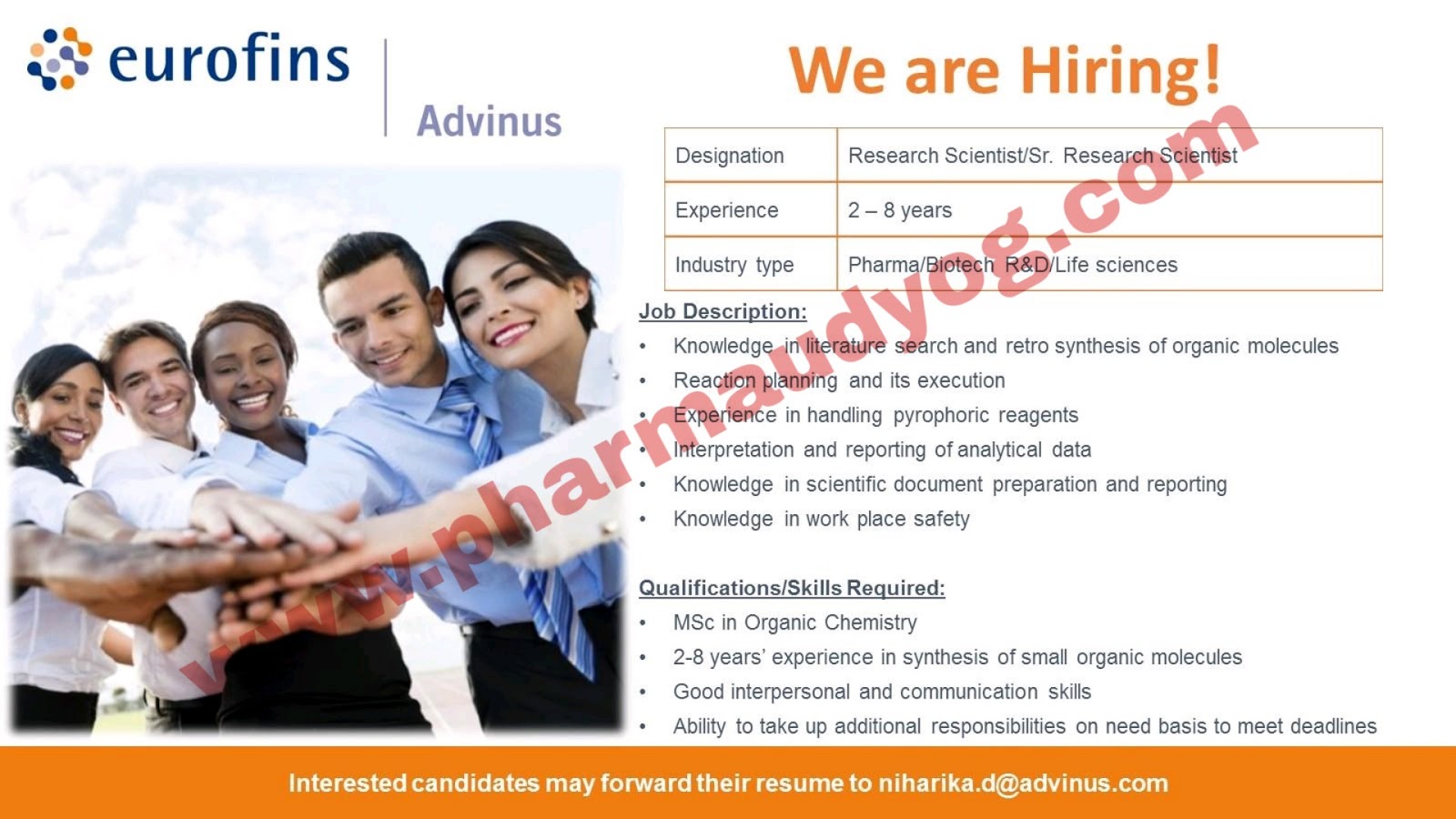 Eurofins Advinus Hiring Experienced research scientists Bangalore Send CV