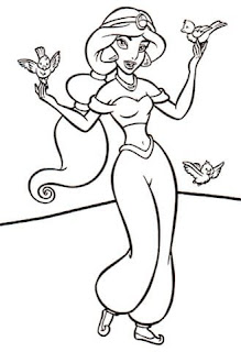 coloring pages of Princess Jasmine dances with birds