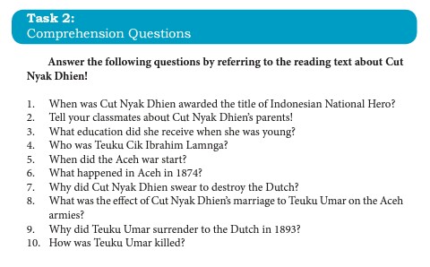 Answer The Follow Questions By Referring To The Reading Text About Cut Nyak Dhien