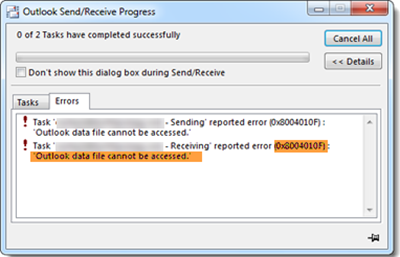 0x8004010F, no se puede acceder al archivo de datos de Outlook
