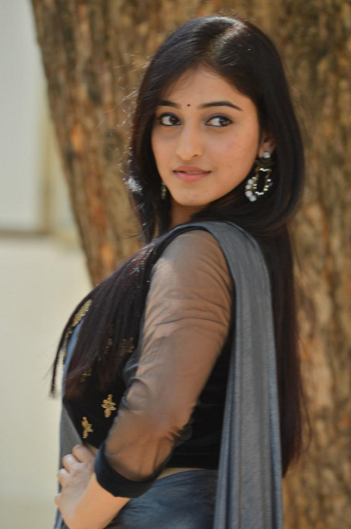 South Indian Hot Girl Mouryani In Transparent Blue Saree At Law Movie