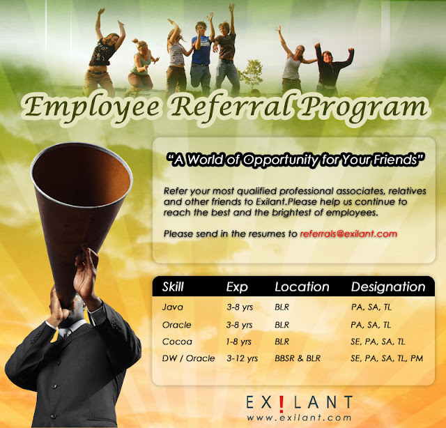 Employee Referral Program in Exilant for experienced professionals