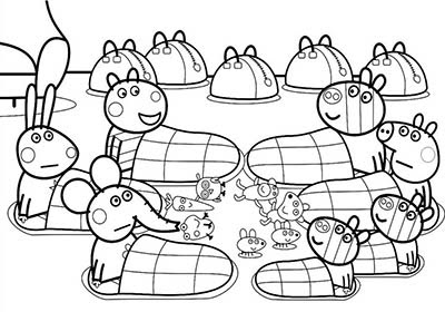 Dibujo de peppa pig para colorear con todos sus amigos