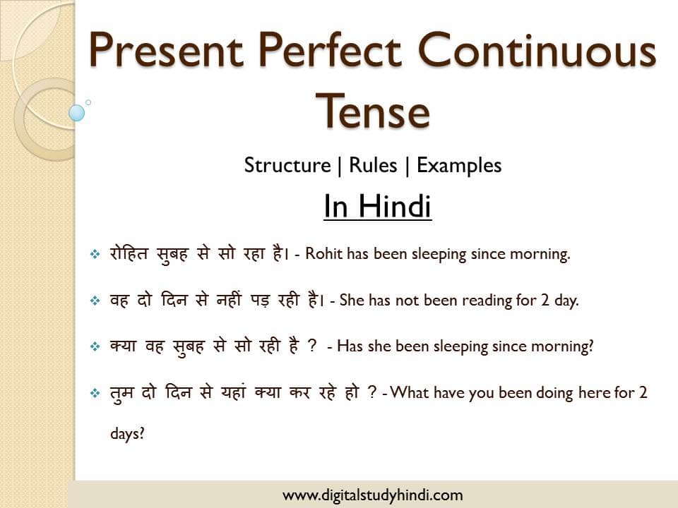 Present Perfect Continuous Tense In Hindi