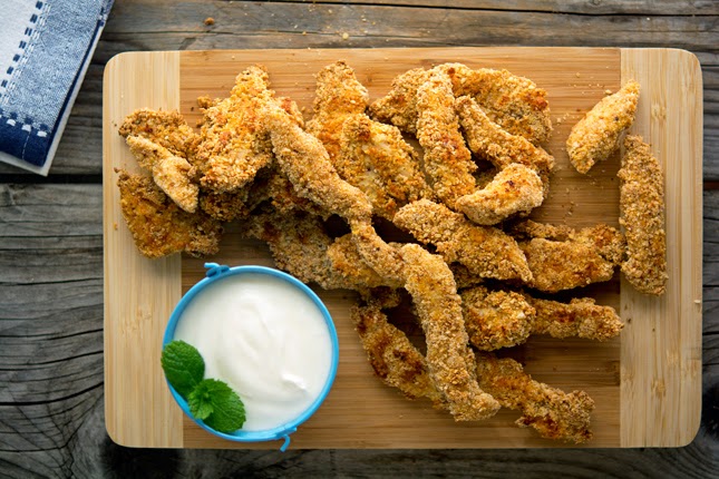 Ultimate Sesame Coconut Chicken Fingers with Minty Yogurt Dip 