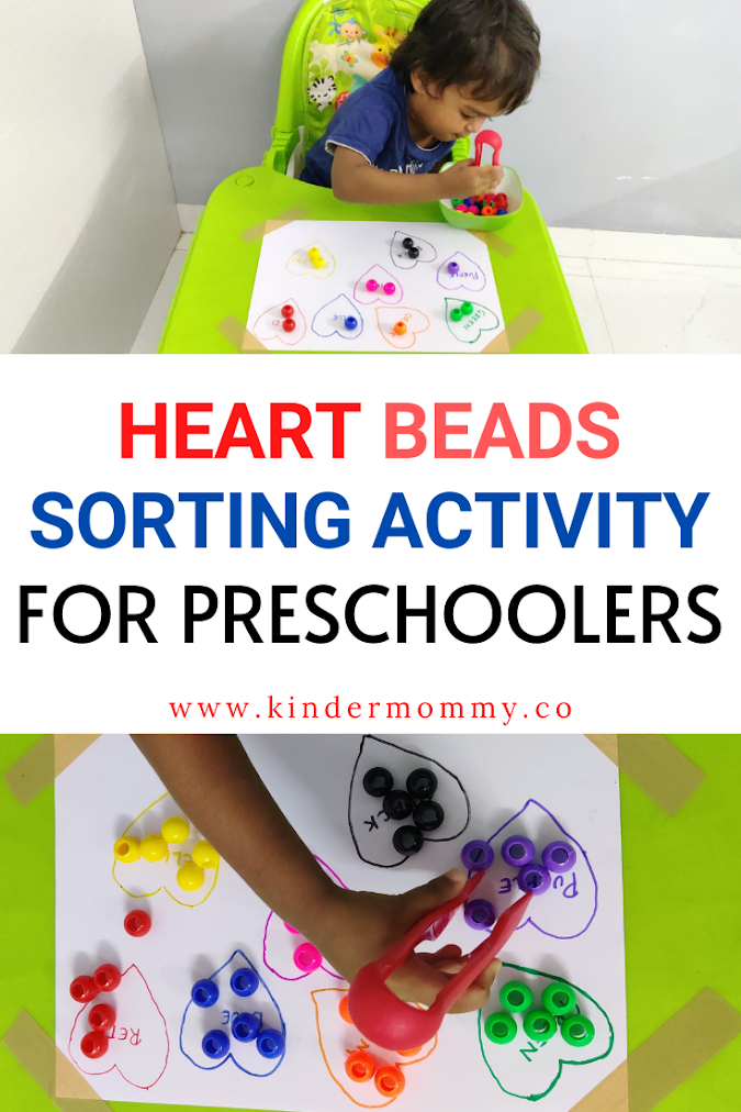 Heart Beads Sorting Activity for Preschoolers