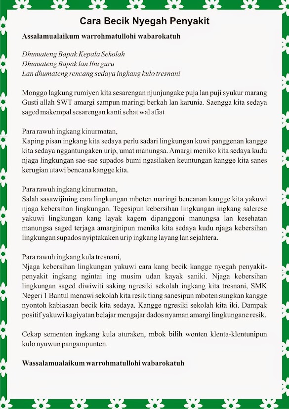 Pidato bahasa jawa tentang kebersihan singkat