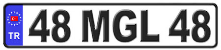 Muğla il isminin kısaltma harflerinden oluşan 48 MGL 48 kodlu Muğla plaka örneği