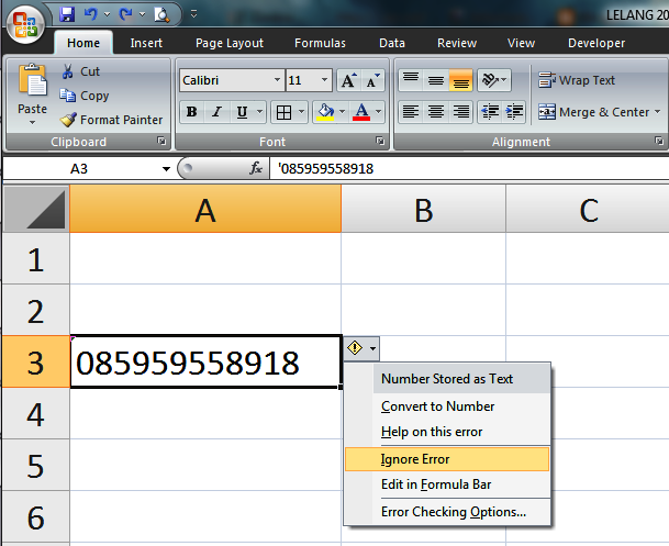 Cara Menampilkan Angka Nol pada Ms. Excel