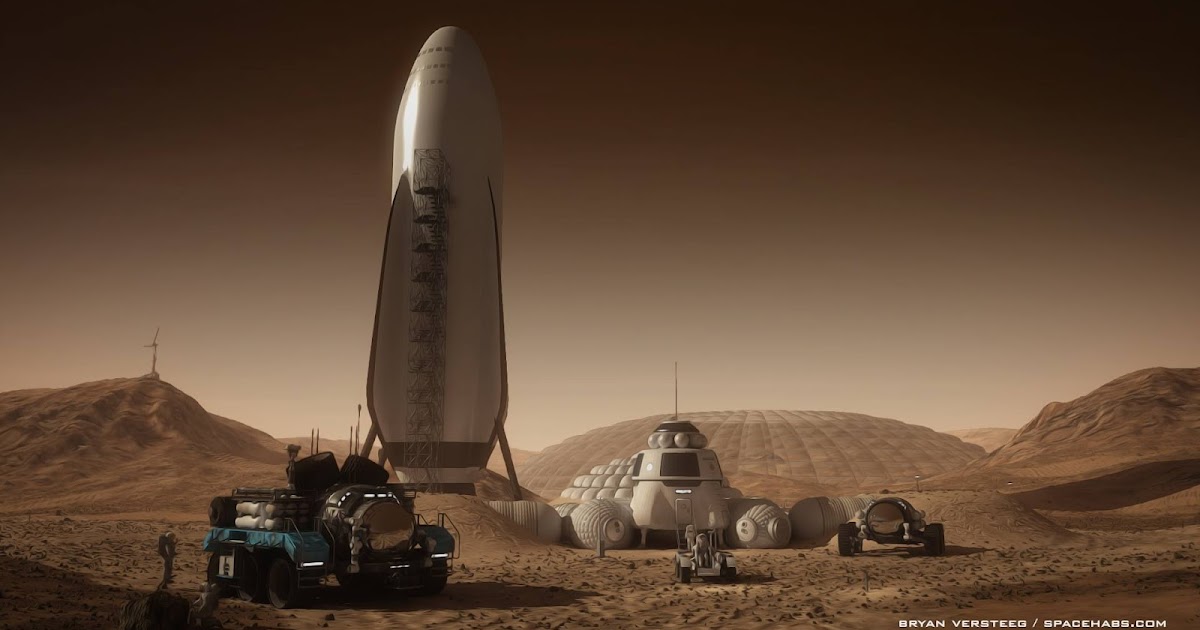 SpaceX spaceship at Mars base by Bryan Versteeg human Mars
