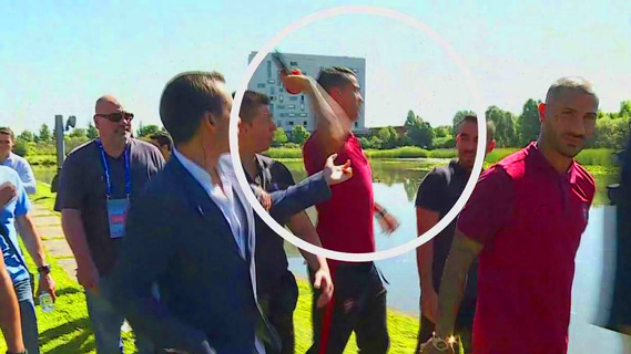 Cristiano Ronaldo loses it, grabs and flings Journalist’s microphone into lake (video)