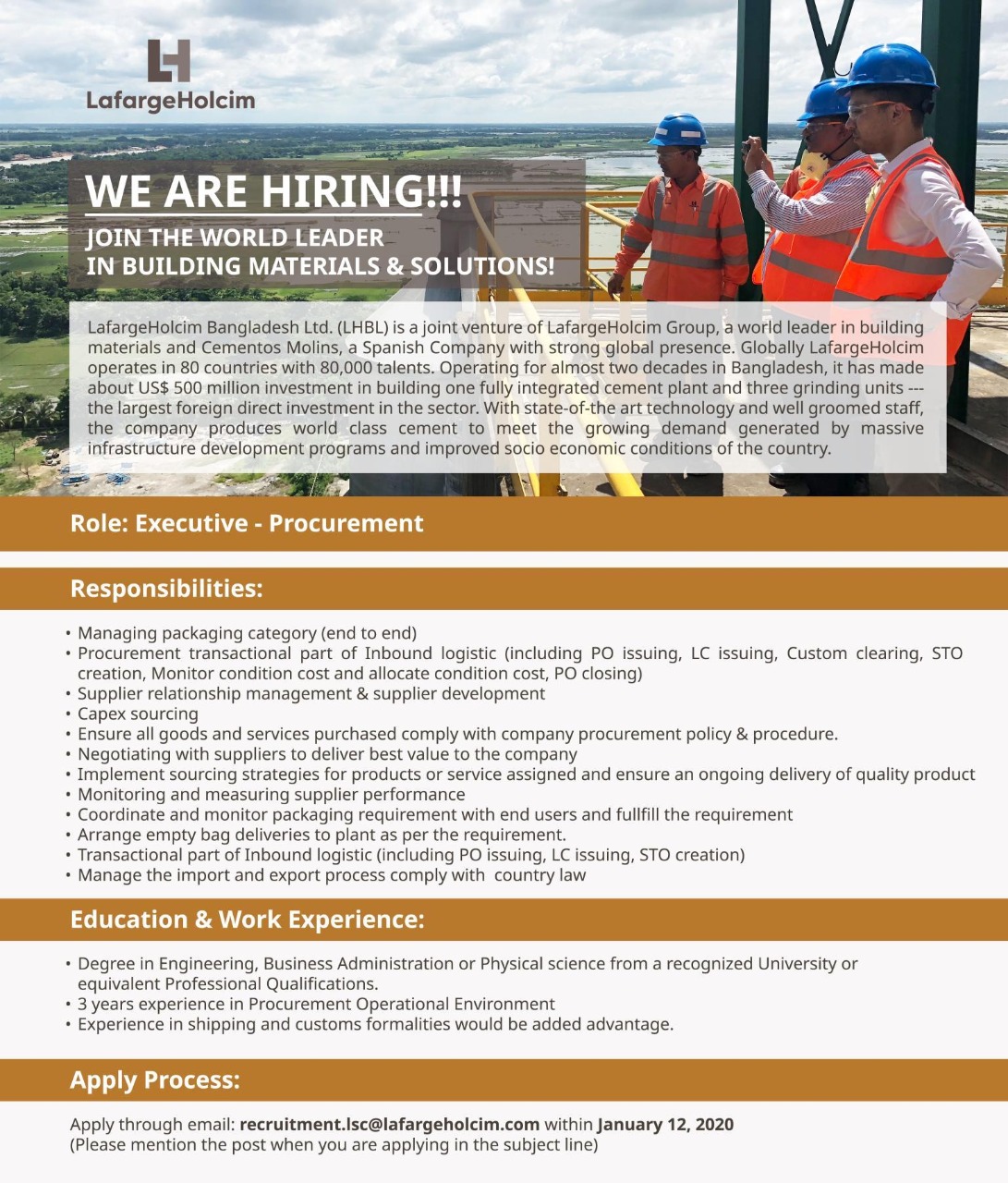 Openings for Procurement LafargeHolcim Bangladesh Ltd JOB ALERTS HUB