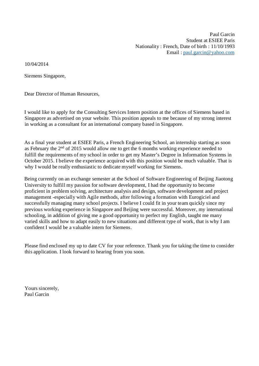 Please Find Attached My Cv And Cover Letter In French Sample Letter