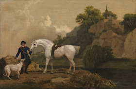 A Grey Hunter with a Groom and a Greyhound at Creswell Crags by George Stubbs, 1762