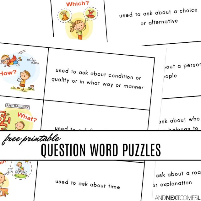 Free printable WH question word puzzles