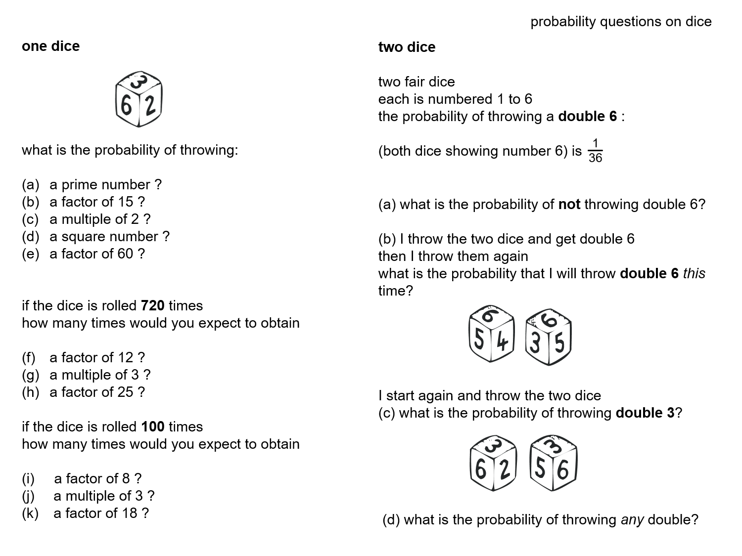 MEDIAN Don Steward mathematics teaching: dice and cards