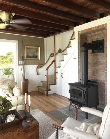 nautical cottage living room in brown