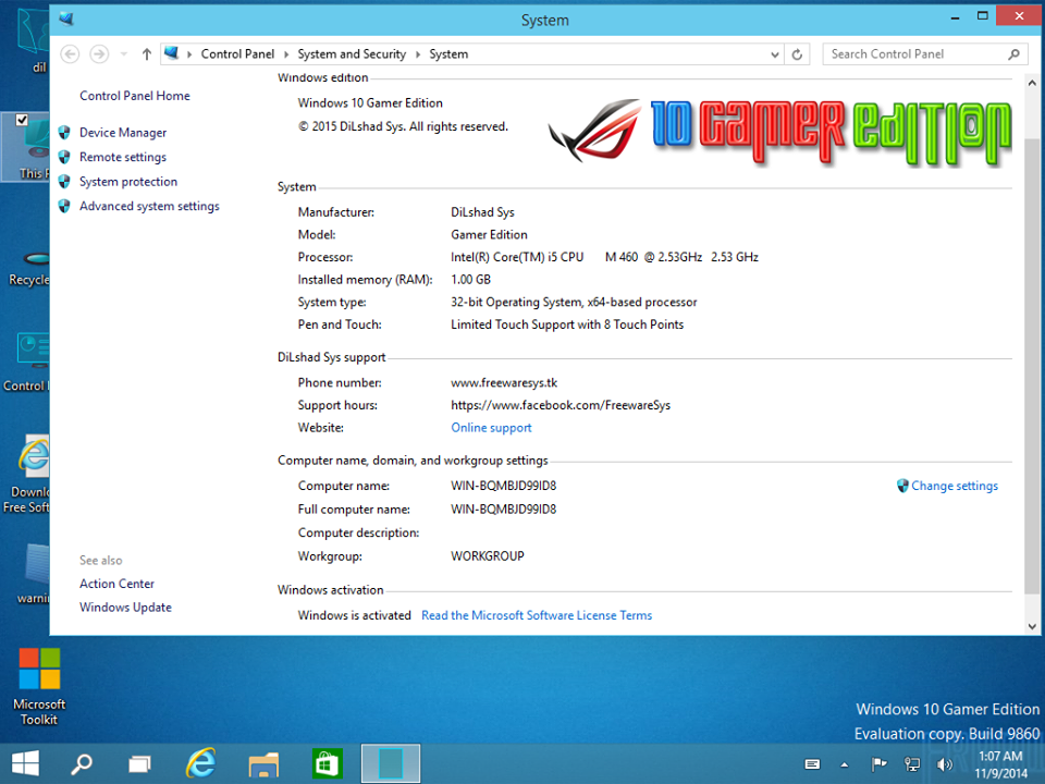 Windows 10 Gamer Edition X64 X86 2015 Activated 2 09 Gb New