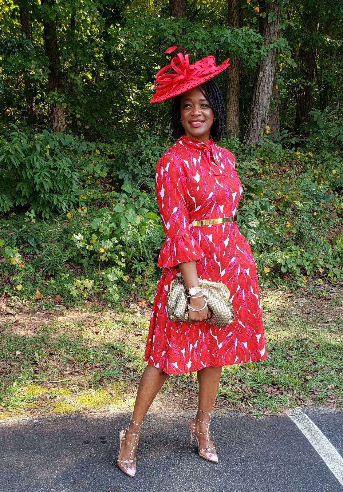 What I Wore Red Dress + Red Fascinator Hat Two Stylish Kays