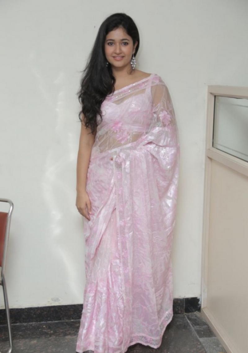 Beautiful Telugu Girl Poonam Bajwa Long Hair In Pink Saree