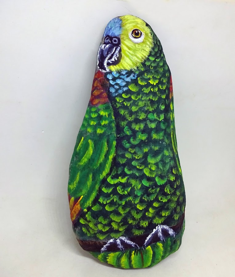 COMO PINTAR PIEDRAS CON LORO VERDE PASO A PASO