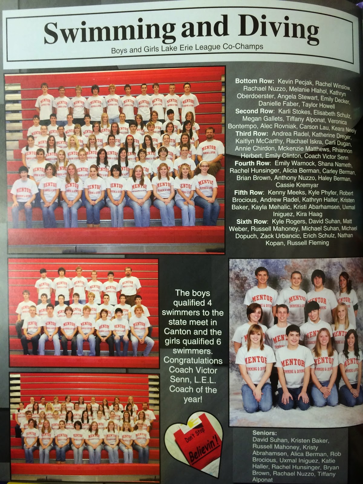 Mentor High School Swim Team Team Yearbooks