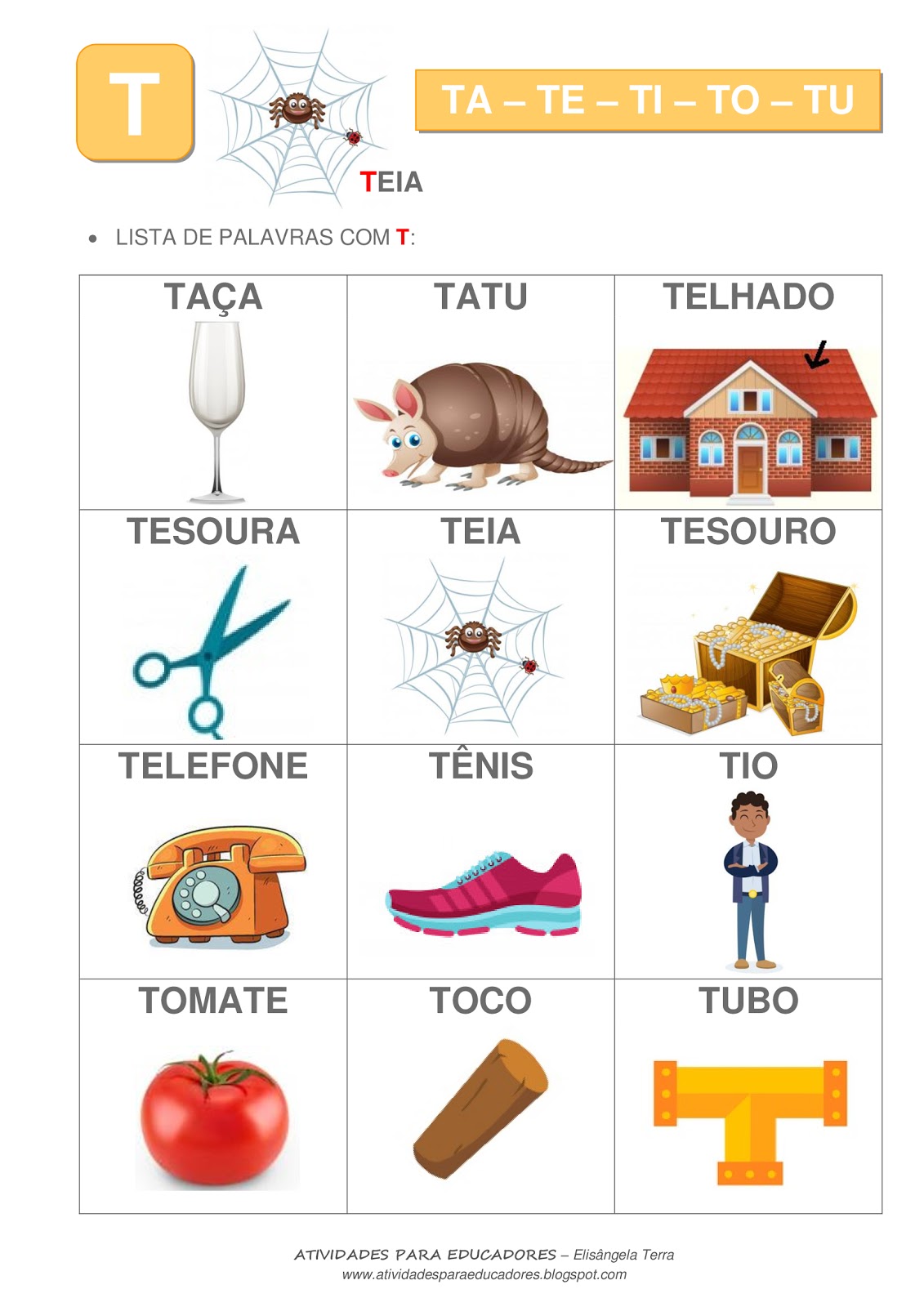 ATIVIDADES PARA EDUCADORES Listas de palavras com as sílabas simples ATIVIDADES PARA EDUCADORES Listas de palavras com as sílabas simples