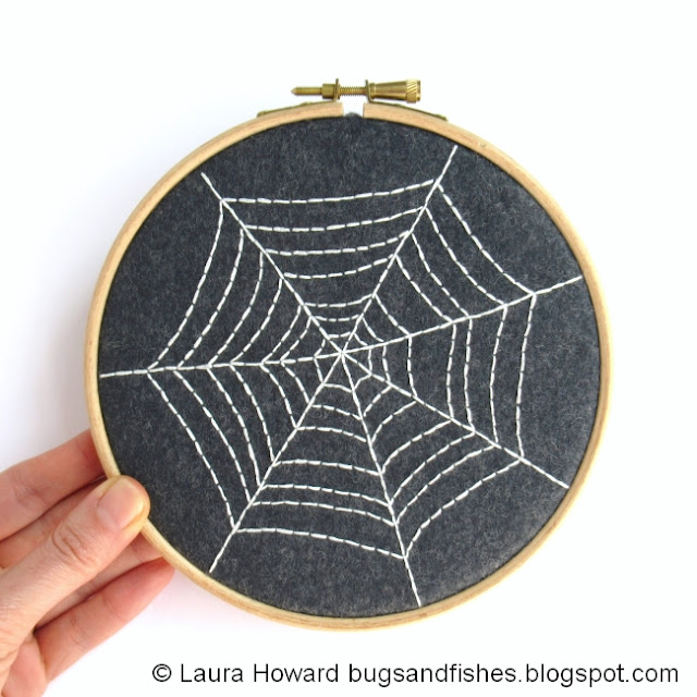 Spider web free halloween embroidery pattern  bugs and fishes by