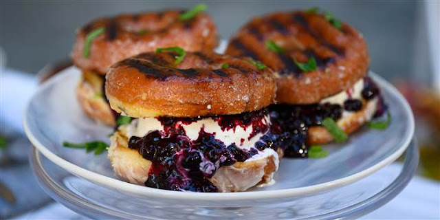 How To Make Grilled Doughnut Ice Cream Sandwiches with Huckleberry Sauce | Desserts Recipes