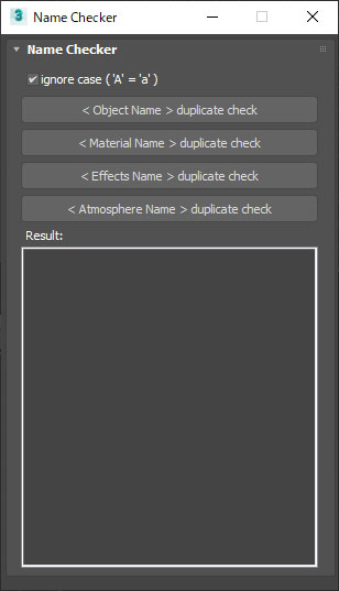 Name checker UI image, name duplication check tool for 3dsmax.