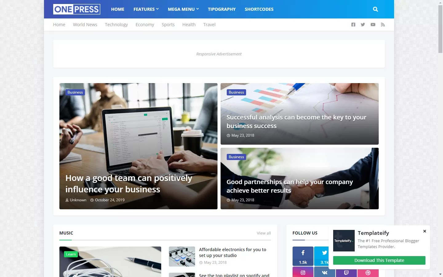 300+ Professional Blogger Templates - Amp, SEO Friendly, Responsive, and Fast Loading Template OnePress - Responsive Magazine & News Blogger Template