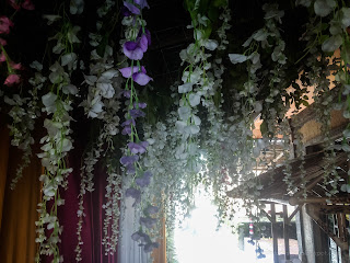 Romantic Flowers Hanging Wedding Decorations Towards The Wedding Venue At Tuka Village, Badung, Bali, Indonesia