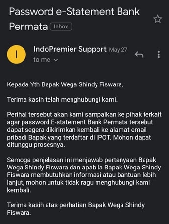 Balasan dari CS Indo Premier Balasan dari CS Indo Premier
