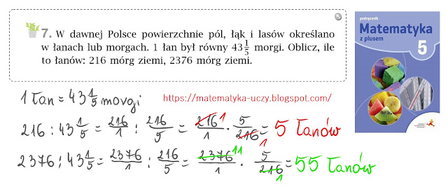 Zad. 6 i 7 str. 100 "Matematyka z plusem 5" Dzielenie ułamków zwykłych