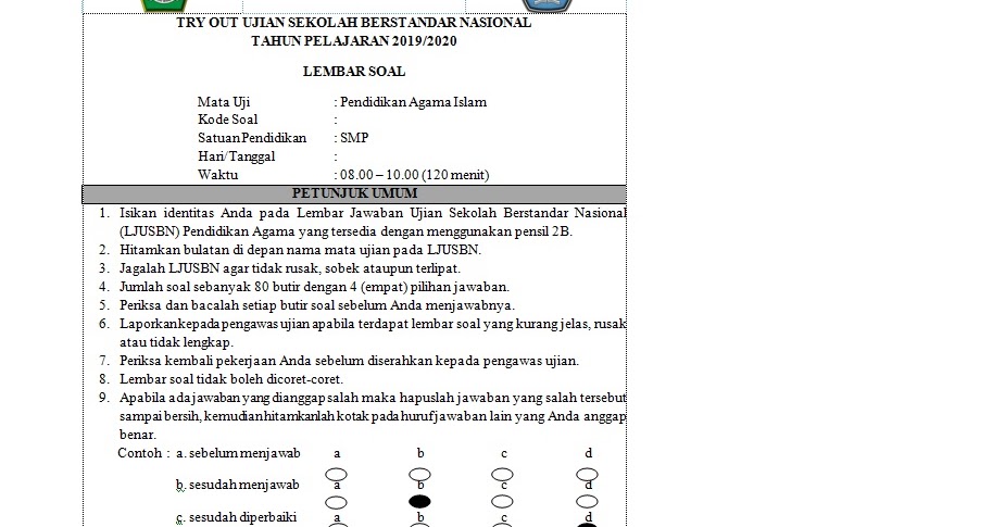 FORUM MGMP PAI SMP INDONESIA Contoh Soal Try Out USBN PAI FORUM MGMP PAI SMP INDONESIA Contoh Soal Try Out USBN PAI